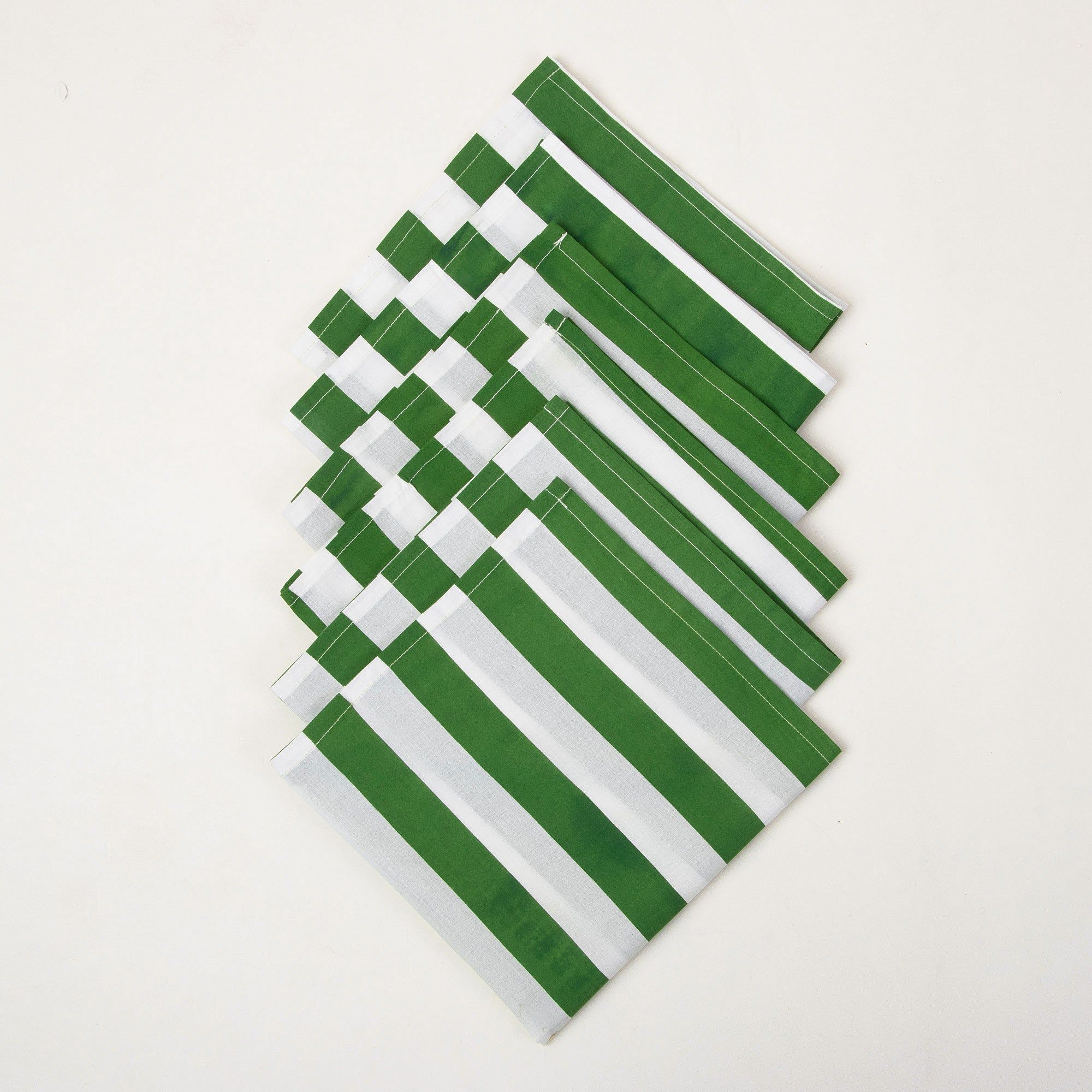 Hand Block Green Stripes Print Cotton Napkin
